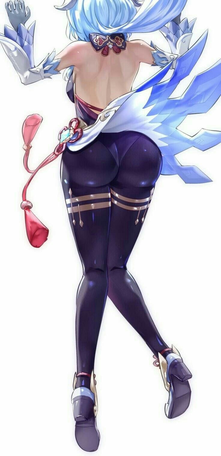 1girls, ass, big ass, blue hair, clothed, fat ass, female, ganyu (genshin impact), genshin impact, horns, pantylines