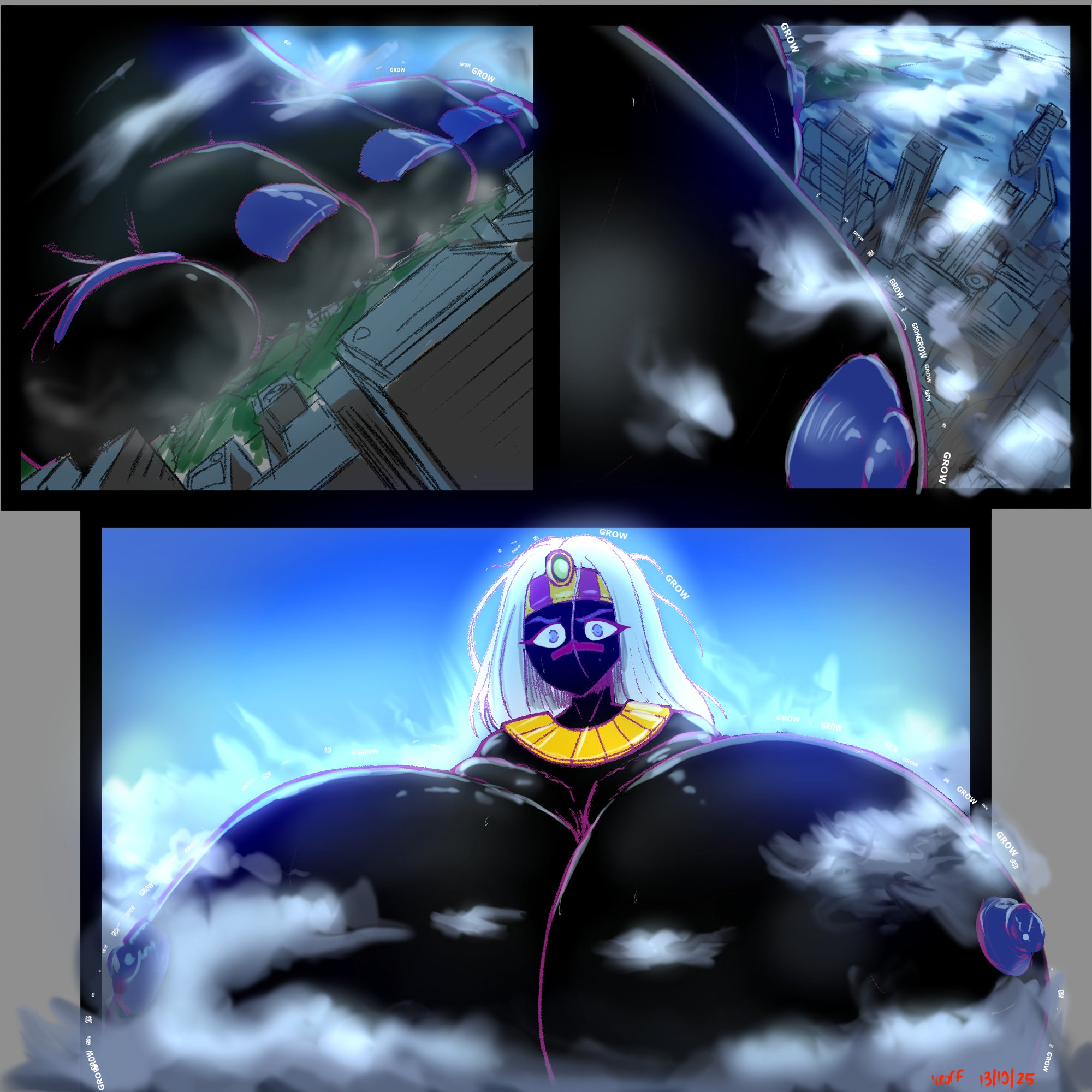 alien, alien girl, black body, body growth, breast expansion, breast growth, breasts, breasts bigger than head, duck dodgers, expansion, female, giantess, giantess growth, gigantification, huge breasts, iceoff4, looney tunes, martian (duck dodgers), massive breasts, queen tyr'ahnee, warner brothers, white hair