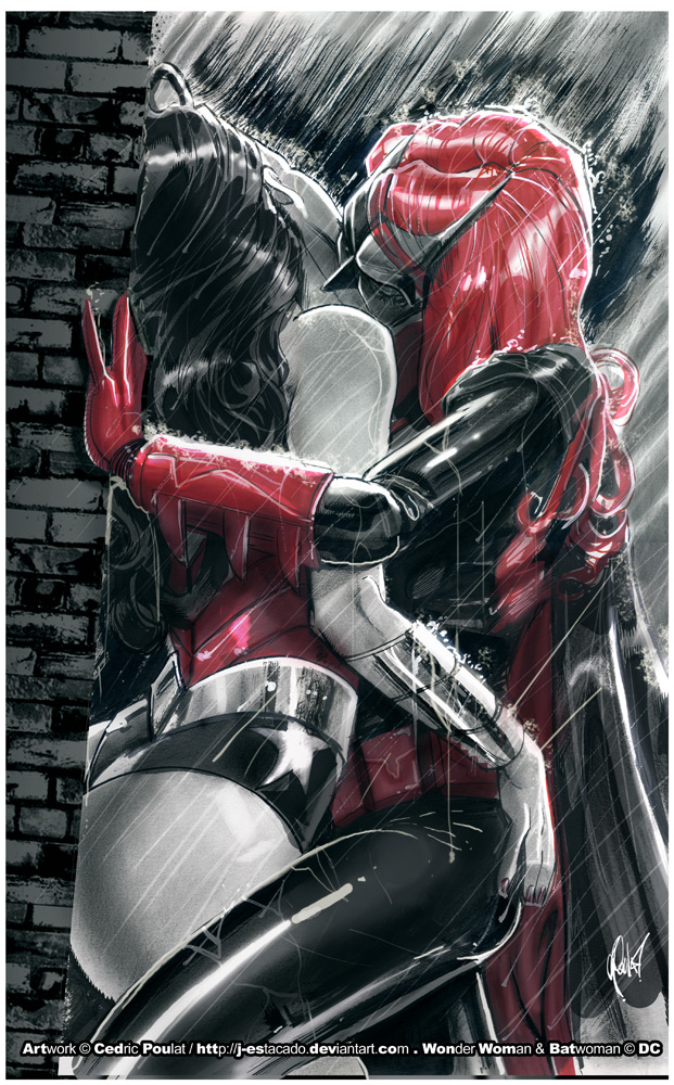 batwoman, black hair, cedric poulat, dc, dc comics, j-estacado, kate kane, red hair, wonder woman, yuri