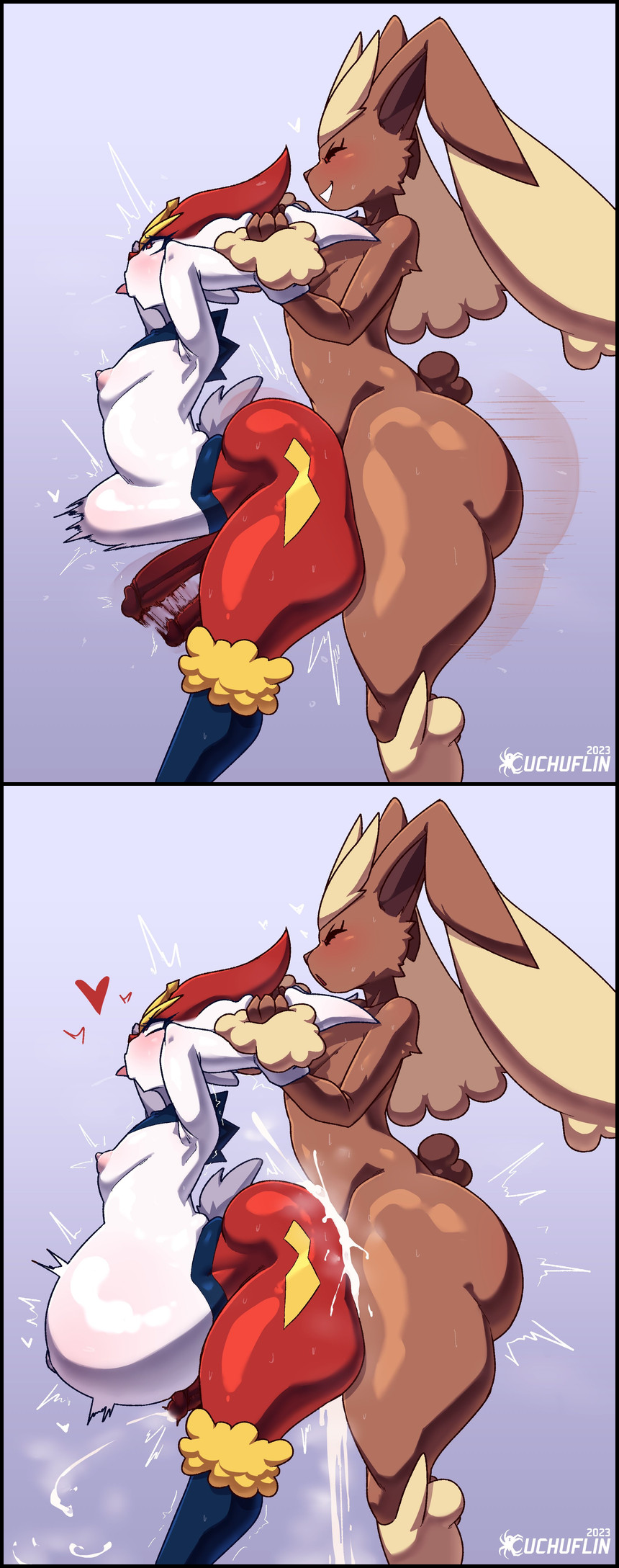 2boys, 2femboys, ass, balls deep, big ass, big dom small sub, big penis, blush, blushing, bottom heavy, bottom heavy femboy, bottom heavy male, bunny, cinderace, comic, cuchuflin, cum, cum inflated belly, cum inflation, cum inside, cum leaking, cum while penetrated, cumflated belly, cumflation, ejaculation, female focus, femboy, femboy focus, femboy on femboy, femboy only, femboydom, femboysub, fur, furry male, furry only, game freak, gay, girly, hands behind head, hands-free, handsfree ejaculation, holding hands, hung bottom, hung femboy, hung trap, larger femboy, larger male, lopunny, male, male cinderace, male lopunny, male only, maledom, malesub, orgasm, penetration, penis in ass, pokemon, pokemon (species), rabbit, rabbit ears, rabbit tail, rough sex, size difference, smaller femboy, smaller male, tagme, tongue, tongue out, trap