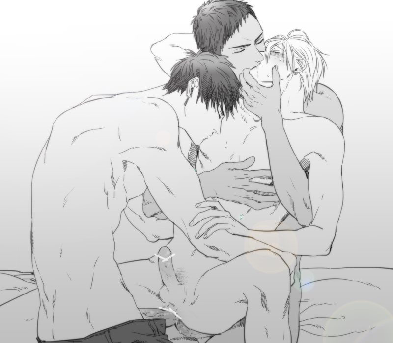 3boys anal aomine_daiki artist_request bar_censor censored double_penetration gay group_sex kagami_taiga kise_ryouta kissing kuroko_no_basuke male_only monochrome multiple_boys nude penetration penis shirtless threesome yaoi