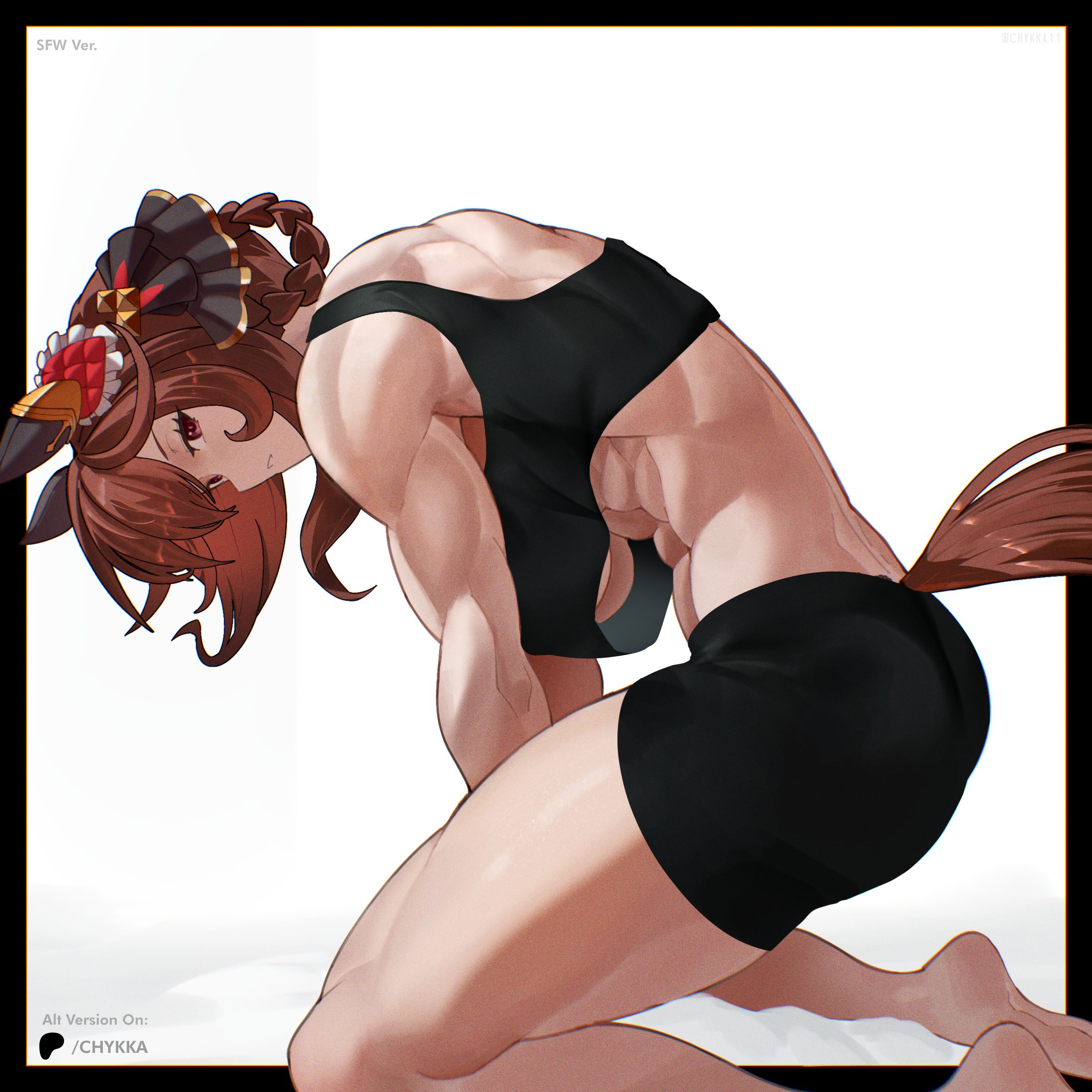 abs, breasts, brown hair, female, gentildonna (umamusume), hair, long hair, mendo0821, muscles, muscular, muscular female, tagme, umamusume