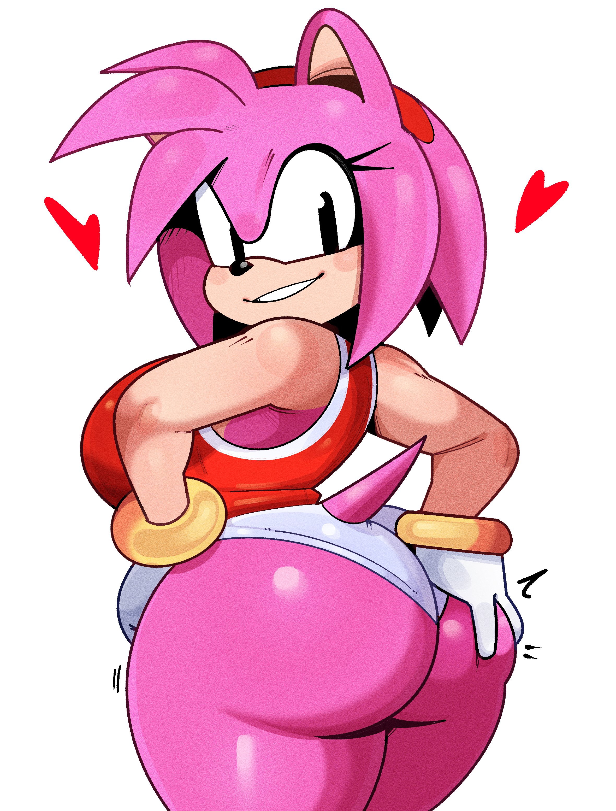 1girls, ai generated, amy rose, ass, breasts, female, female focus, female only, huge ass, large ass, large breasts, looking at viewer, looking back, majora31, majora317840, majoralol2, solo, sonic (series), thick thighs, thighs, white background, wide hips
