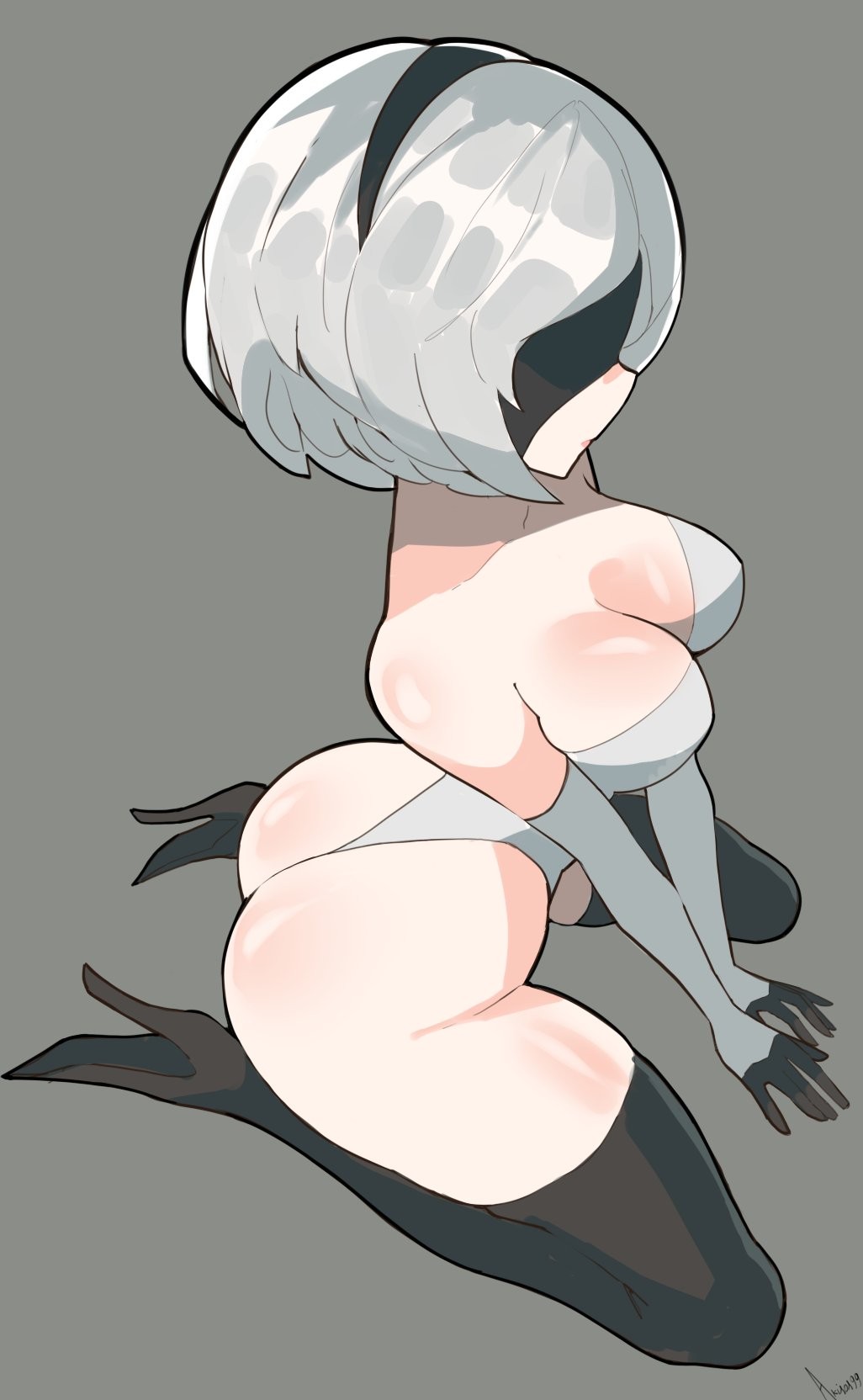 1girl 1girls adult adult_female akisas99 arm_support ass ass_cleavage ass_crack background big_boobs big_breasts black_footwear black_hairband black_high_heels black_legwear black_shoes black_stockings black_thigh_highs black_thighhighs blindfold blindfolded blindfolded_female breasts busty busty_female busty_girl butt curvaceous curvaceous_body curvaceous_female curvaceous_figure curvaceous_hips curvy curvy_ass curvy_body curvy_female curvy_figure curvy_hips footwear grey_background hairband high_heels hourglass_figure large_boobs large_breasts lean_figure legwear leotard mature mature_female mature_woman monotone_background narrow_waist nier nier:_automata nier_(series) nipple_bulge one_color_background plain_background profile shoes short_hair slender_body slender_waist slim_female slim_waist solid_color_background stockings thick_ass thick_butt thigh_highs thighhighs topwear voluptuous voluptuous_ass voluptuous_body voluptuous_female voluptuous_figure voluptuous_woman white-haired_female white_hair white_leotard white_topwear wide_hips woman yorha_2b