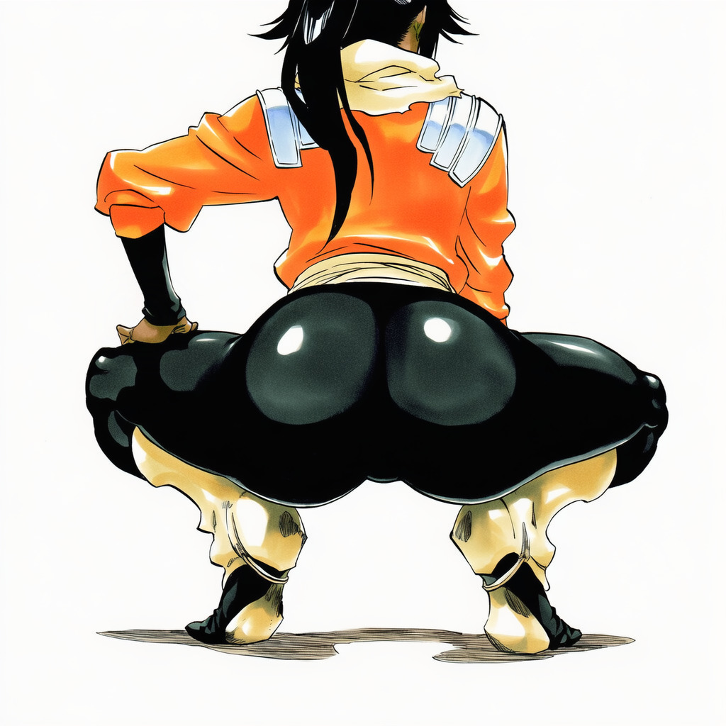 accurate_art_style accurate_body_type accurate_proportions ai_generated back_view big_ass bleach fully_clothed manga_style shihouin_yoruichi squatting tite_kubo_style