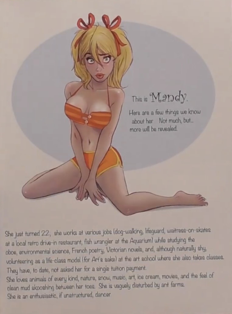 barefoot bikini blonde_hair cute dean_yeagle english_text information mandy_(dean_yeagle) twintails