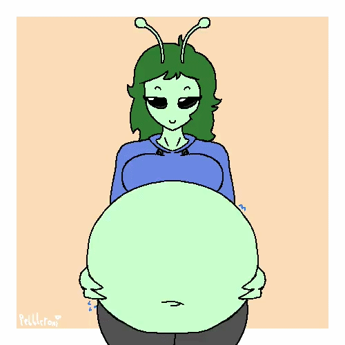 alien alien_girl animated antennae antennae_(anatomy) belly belly_focus big_belly big_breasts gif green_body green_skin pebbleroni tagme