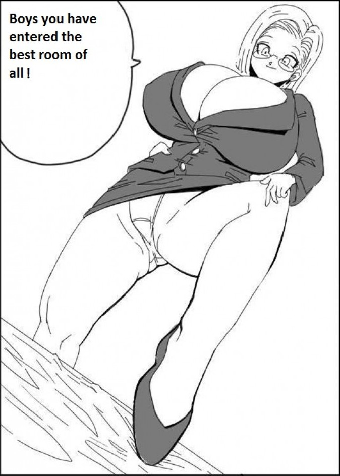 1girls android_18 basara cameltoe cleavage curvy dragon_ball female gigantic_breasts glasses milf monochrome short_hair voluptuous wide_hips