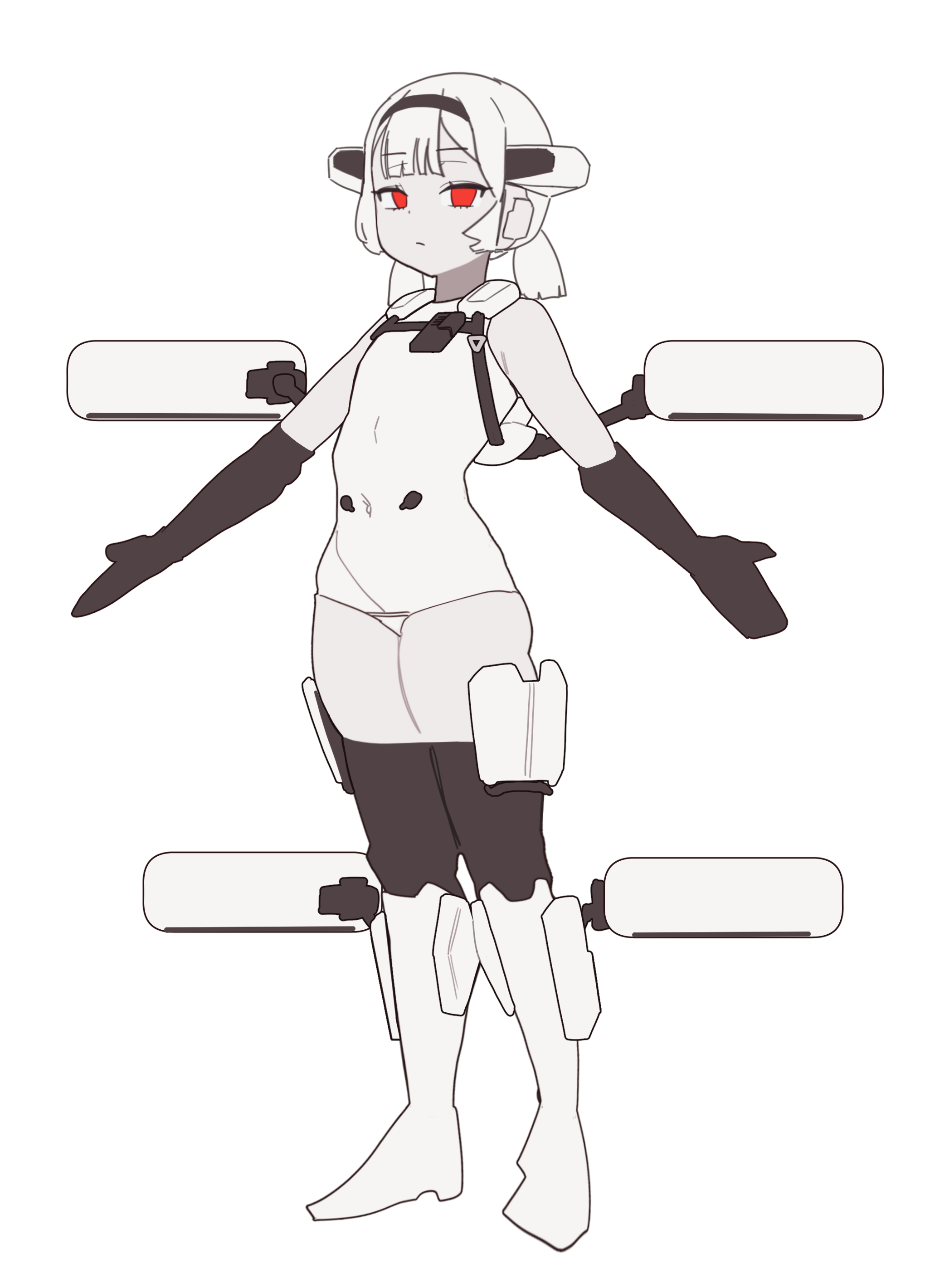 1girls, android, anthropomorphic, arc (arc raiders), arc raiders, flat chest, gya rb, gynoid, hair ornament, humanoid, personification, red eyes, robot, robot girl, robot humanoid, thin female, twintails, wasp (arc raiders), white body, white hair, white skin