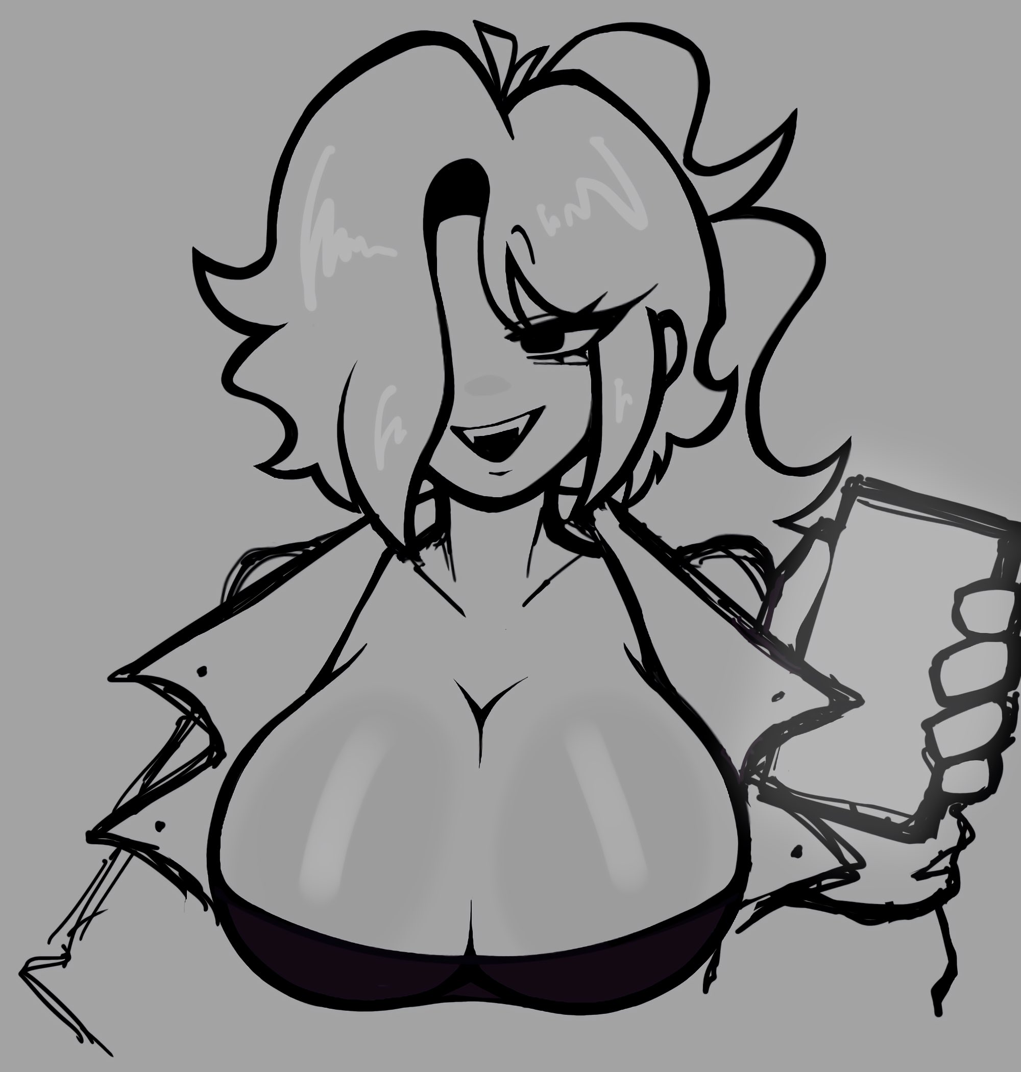 bn, cleavage, clothed, female, female only, friday night funkin, friday night funkin mod, friday night trepidation, huge breasts, mitori (vs human impostor), no bra, revealing clothes, teasing, trepidation mitori (zallyrr), vs human impostor