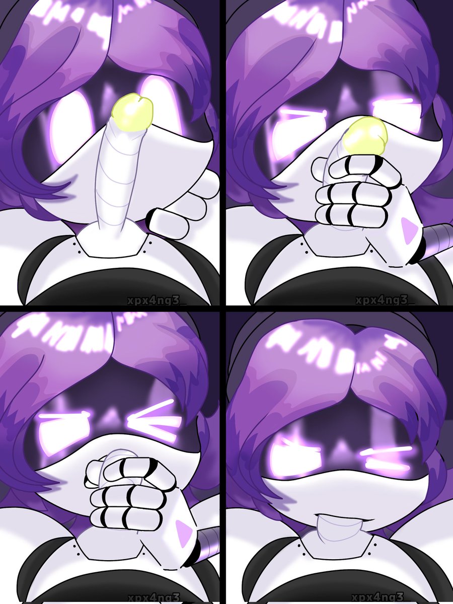 1boy, 1girls, average sized penis, blowjob, fellatio, female, female focus, glitch productions, male, male/female, murder drones, n (murder drones), purple eyes, purple eyes female, purple hair, purple hair female, robot, robot boy, robot girl, robot humanoid, screen face, sex, small penis adoration, sucking penis, uzi (murder drones), worker drone