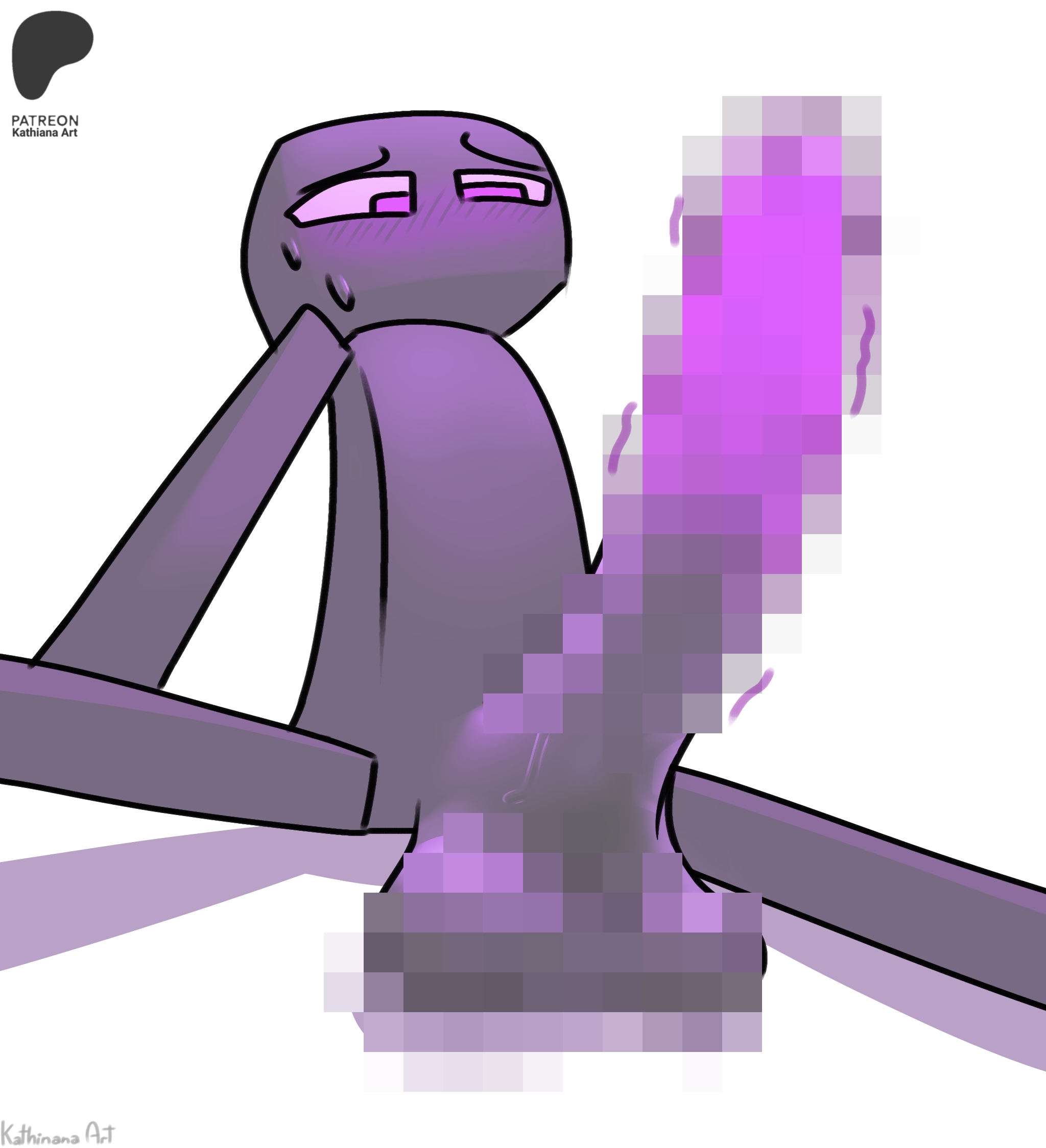 big dick, big penis, black body, cute, enderman, kathiana art, male, male only, minecraft, minecraft mob, patreon, patreon exclusive, patreon reward, patreon username, purple eyes, purple penis, sweating