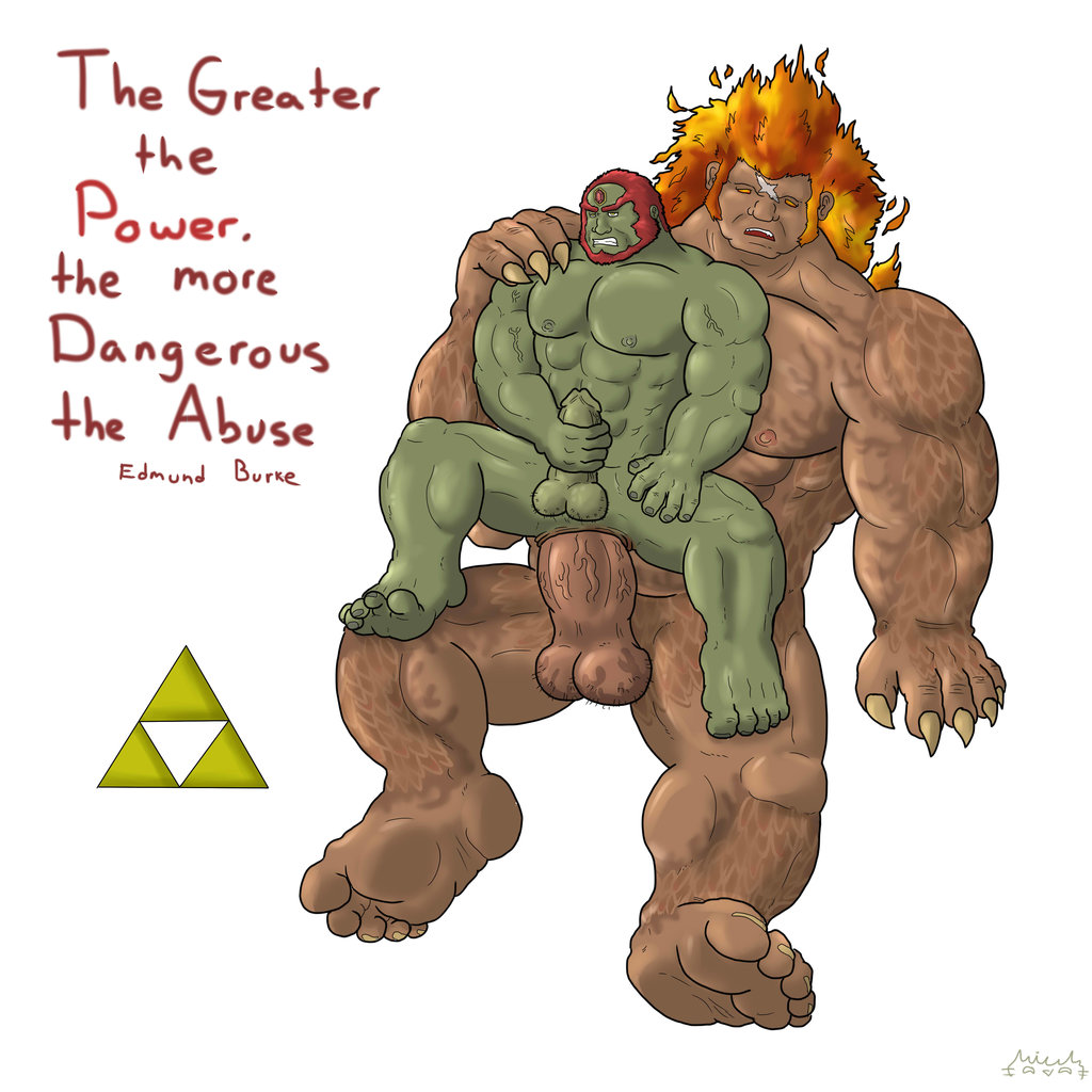 5_fingers abs anal balls bara biceps boner chair_position demise_(zelda) demon duo erection fire_hair from_behind ganondorf gay jmcstallion male male_only masturbation monster muscle muscles muscular nintendo nipples nude pecs penis quote sex size_difference skyward_sword sub_ganondorf the_legend_of_zelda triforce yaoi