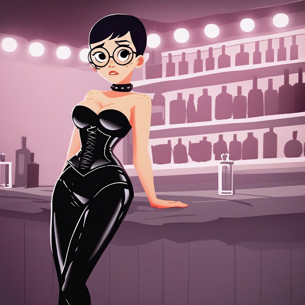 1girls ai_generated bar bar_(place) bar_background bar_counter black_corset black_latex black_outfit breasts breasts carmen_sandiego_(2019) carmen_sandiego_(franchise) choker cleavage corset dominatrix female female female_focus female_only glasses julia_argent julia_argent_(carmen_sandiego) latex latex_clothing latex_outfit latex_suit looking_at_viewer short_hair solo solo_female solo_focus standing zupern0va_(manipper)