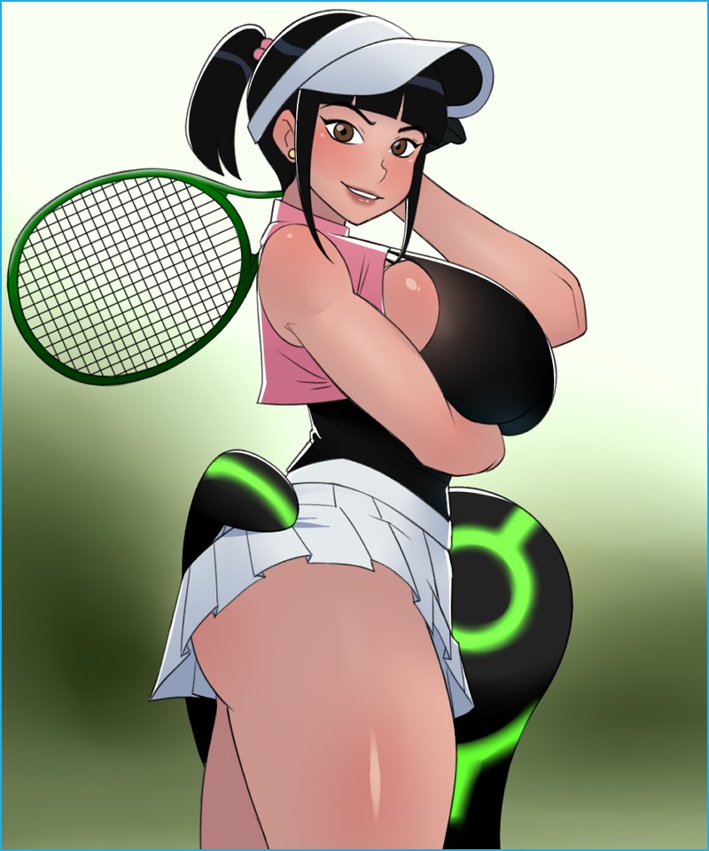 ass ass ass_grab ben_10 ben_10_alien_force ben_10_omniverse ben_10_ultimate_alien big_ass big_breasts big_breasts big_breasts big_butt black_hair breasts breasts breasts brown_eyes butt_grab cartoon_network donchibi hips julie_yamamoto legs ship_(ben_10) tennis_racket tennis_uniform thick_legs thick_thighs thighs wide_hips