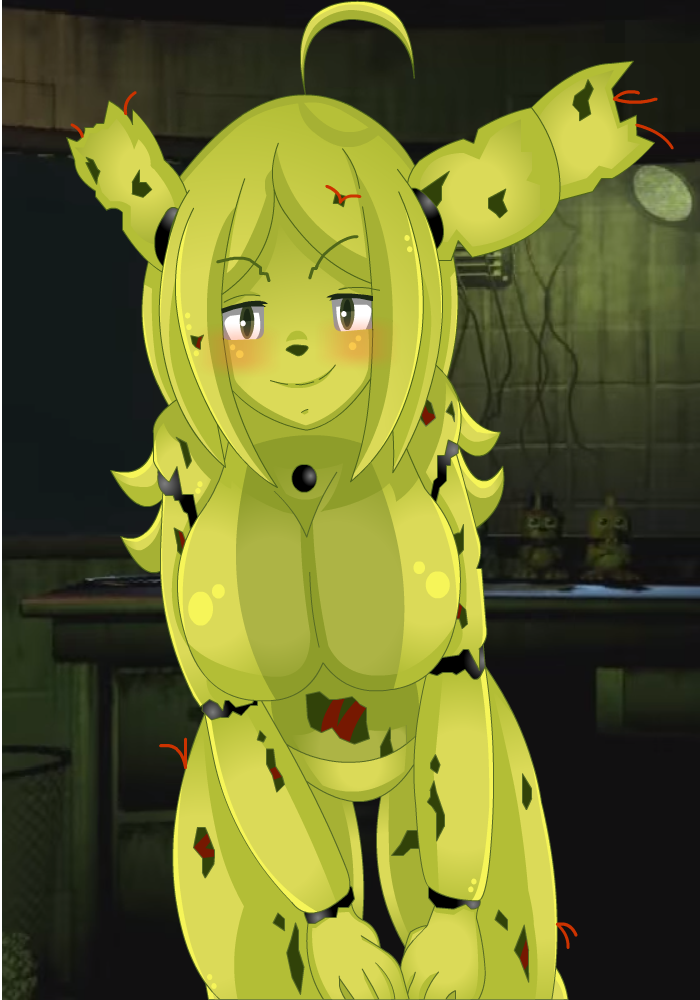 animatronic big_breasts blush breasts female female_only five_nights_at_freddy's five_nights_at_freddy's_3 five_nights_in_anime fur large_breasts long_hair looking_at_viewer mairusu-paua mechanical naughty_face presenting rabbit rabbit_ears robot rule_63 smile solo springtrap springtrap_(fnaf) springtrap_(fnia) standing