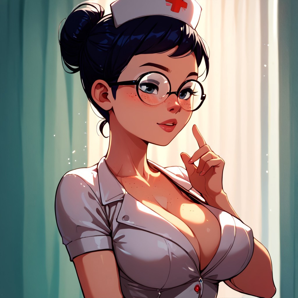 1girls ai_generated big_breasts breasts breasts carmen_sandiego_(2019) carmen_sandiego_(franchise) cleavage female female female_focus female_only glasses julia_argent julia_argent_(carmen_sandiego) large_breasts nurse nurse_cap nurse_clothing nurse_hat nurse_headwear nurse_outfit nurse_uniform short_hair solo solo_female solo_focus zupern0va_(manipper)