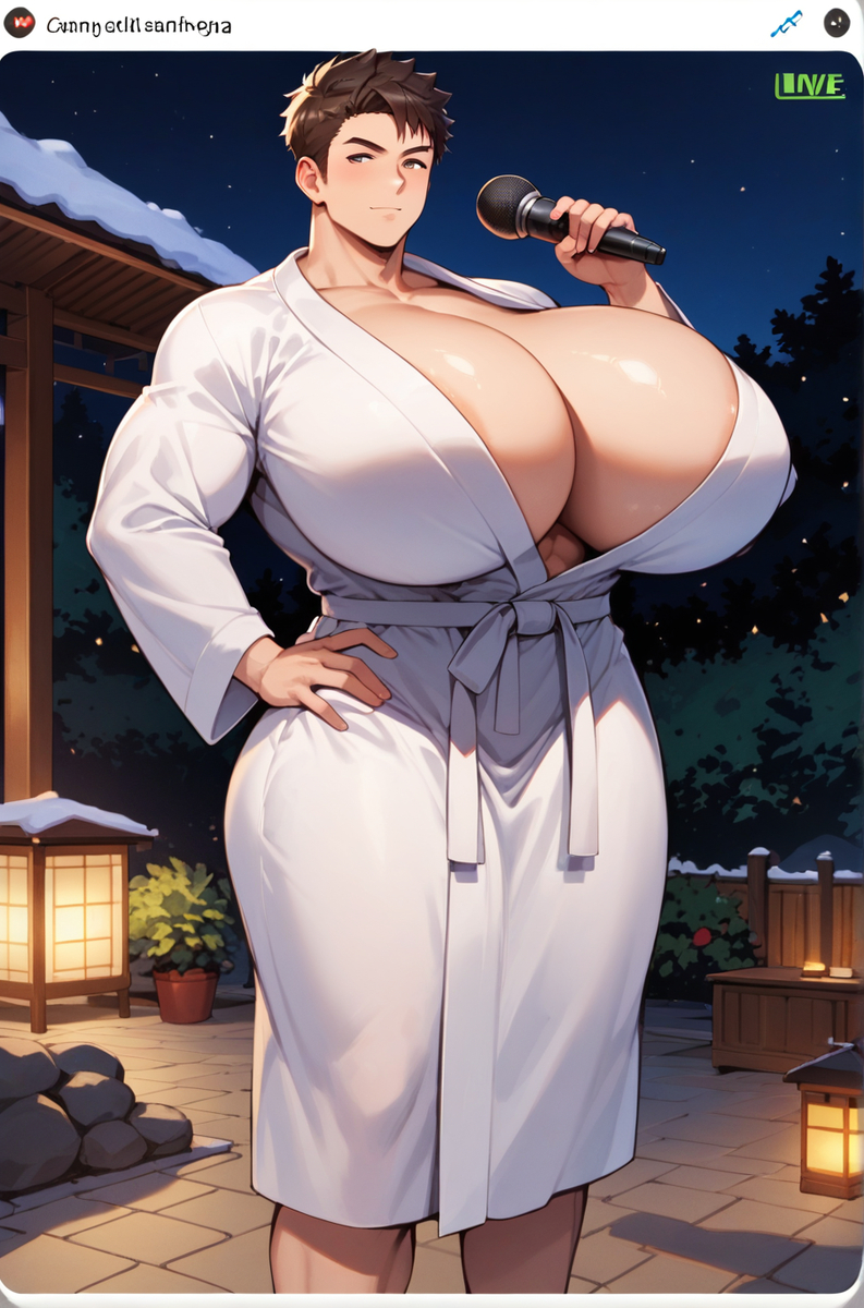 1boy ai ai_generated big_breasts big_breasts busty busty_boy huge_breasts huge_breasts lustre male male_cleavage male_only male_with_breasts