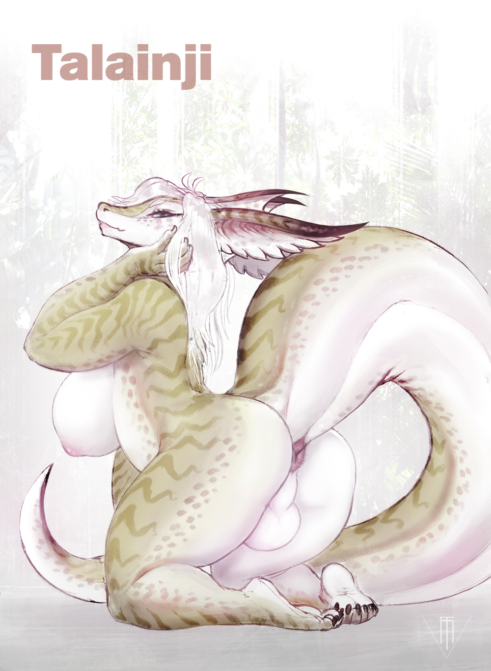 anthro anus big_breasts breasts claws dickgirl dragon hair intersex looking_at_viewer nipples nude scalie solo taihab talainji voluptuous watermark