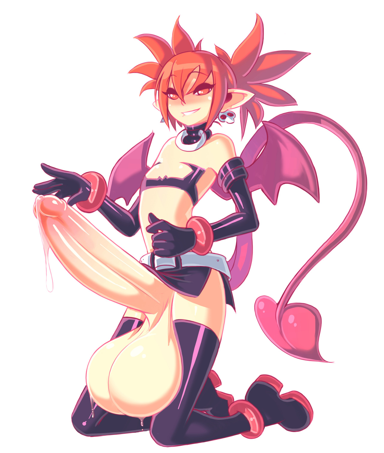 1futa, balls, biting lip, bulging urethra, demon, demon girl, demon tail, demon wings, demoness, dickgirl, disgaea, erection, etna, eyeshadow, female, futa only, futanari, gigantic balls, gigantic penis, gigantic testicles, hyper balls, hyper penis, hyper testicles, intersex, miniskirt, necrosmos, penis, penis under skirt, pointy ears, precum, precum drip, red hair, solo, spade tail, tagme, testicles, thighhigh boots, thighhighs