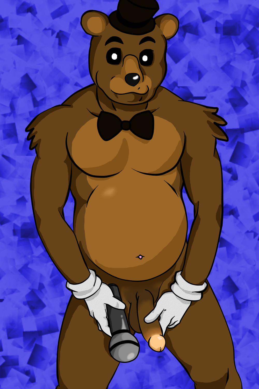 1boy anthro bear black_sclera five_nights_at_freddy's freddy_(fnaf) fur furry looking_at_viewer male male_only mammal microphone mrsb navel nude penis solo white_eyes