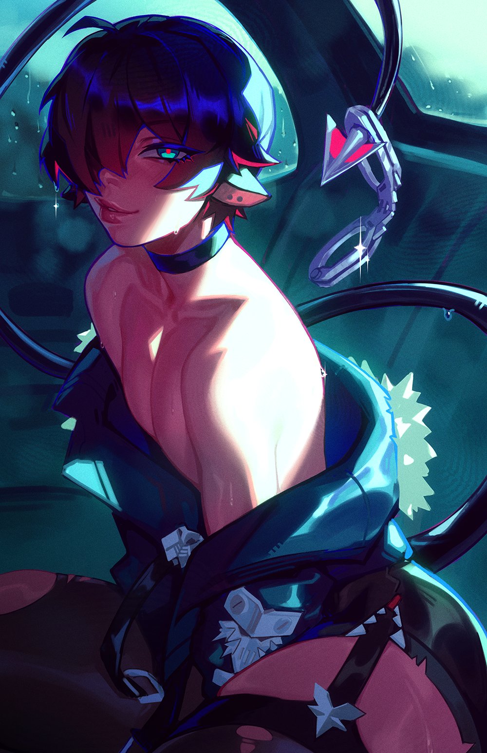 1boy, 2026, femboy, jane doe (zenless zone zero), john doe (zenless zone zero) (scopeophilia), light skin, light-skinned male, looking at viewer, male, male only, qt0ri, rule 63, thick thighs, thighs, white background, wide hips, zenless zone zero