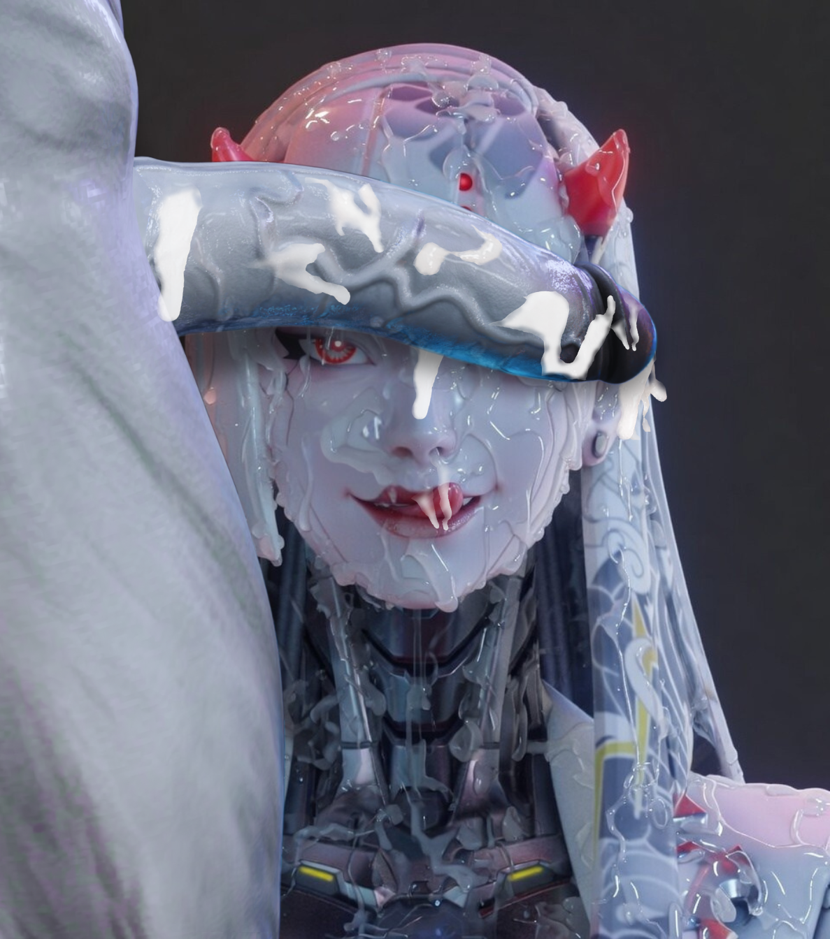 3d, artist request, blender, blender cycles, bukkake, cock hungry, cock over eyes, cock worship, crossover, cum, cum on body, cum on face, excessive cum, imminent sex, interspecies, monster, outlast, overwatch, overwatch 2, partial male, penis on face, robot, robot girl, robot humanoid, shion (overwatch), walrider