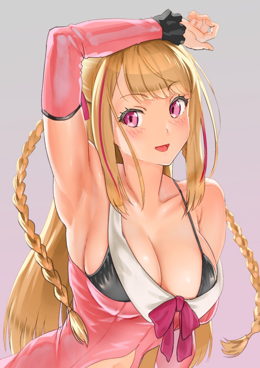 :d armpits arms_up bare_shoulders bikini bikini_top bikini_top_only black_bikini dokiyuri