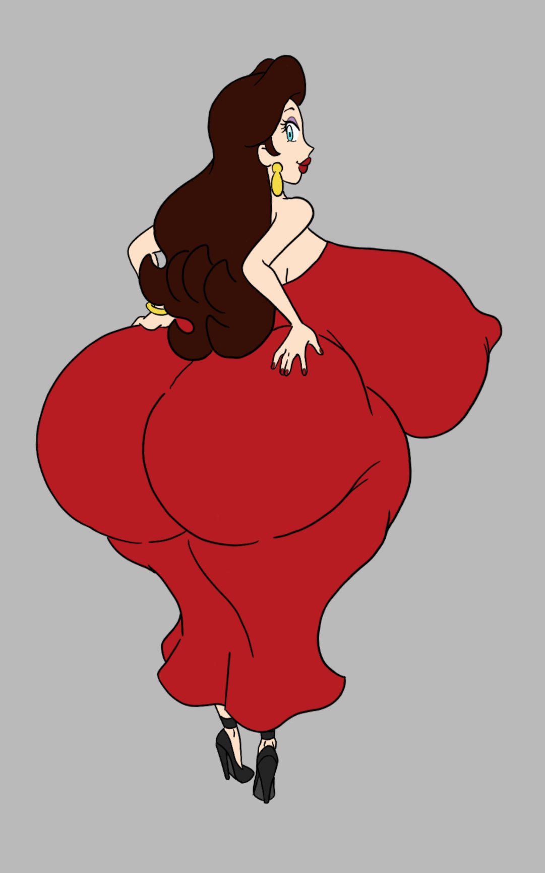 2d 2d_(artwork) ass_bigger_than_head ass_focus ass_grab backboob black_shoes blue_eyes brown_hair cartoony cleavage clothed color digital_art digital_drawing_(artwork) digital_media digital_media_(artwork) donkey_kong dumptruck_ass ear_piercing female female_only fully_clothed grabbing_own_breast hand_on_hip high_heels huge_ass huge_boobs huge_breasts huge_butt huge_thighs huge_tits hyper_ass hyper_breasts light-skinned_female looking_at_viewer looking_back looking_back_at_viewer looking_pleasured mario_(series) nintendo nipples_visible_through_clothing no_bra pauline red_dress revealing_clothes sideboob super_mario_bros. tagme teasing whispmuffin