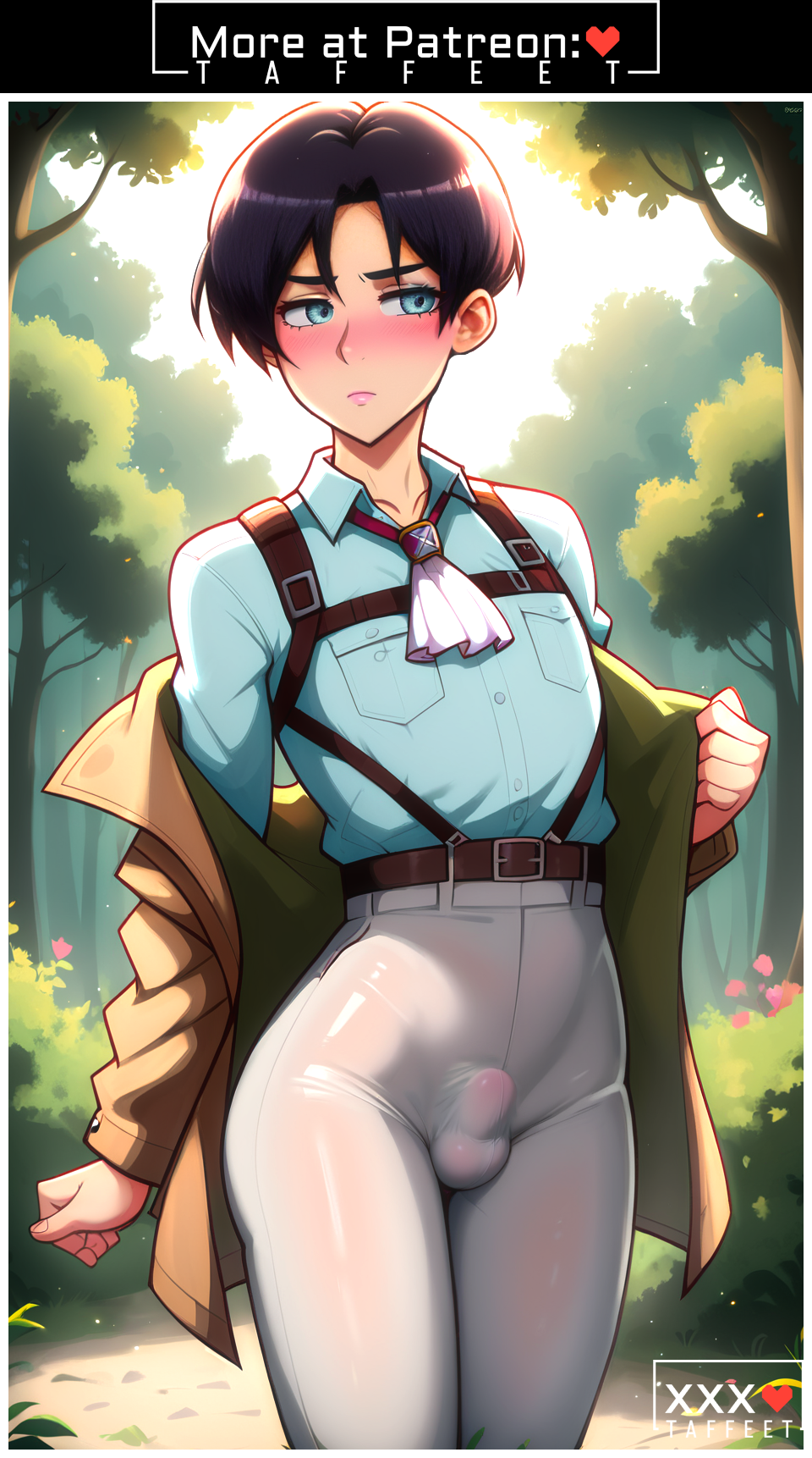 1boy abs abstract_background ai_generated attack_on_titan blush cute edited femboy feminine_male gay girly horny levi_ackerman logo otoko_no_ko patreon rule_63 taffeet thin_waist trap yaoi