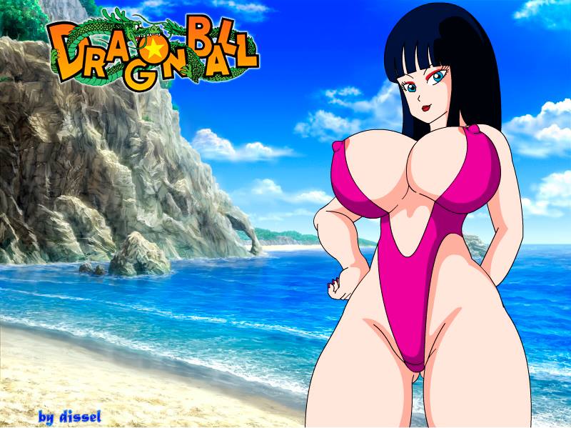 areola, beach, black hair, breasts, dissel, dragon ball, dragon ball (classic), female, female only, huge breasts, mai (dragon ball), swimsuit