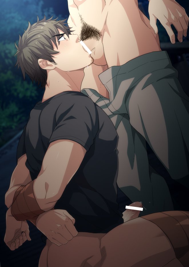 2boys arms_behind_back balls blush bottomless bound_legs bound_wrists boy_rape brown_hair drooling erection facial_hair fellatio frogtie hihumi image_set male male_focus male_only malesub multiple_boys oral outdoors penis pubic_hair restrained saliva solo_focus spread_legs sucking sweat tape testicles wide_eyed yaoi
