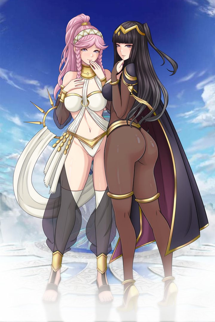 2girls alternate_version_available ass big_ass breasts dat_ass female female_only fire_emblem fire_emblem_awakening hime_cut huge_ass large_ass nintendo nirainini olivia_(fire_emblem) tharja_(fire_emblem)