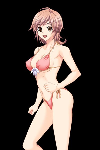 bikini bikini_bottom bikini_top brown_hair game_cg gentle_sasaki hayami_arisu huge_breasts kansen_(series) kansen_2 pink_bikini side-tie_bikini sideboob underboob