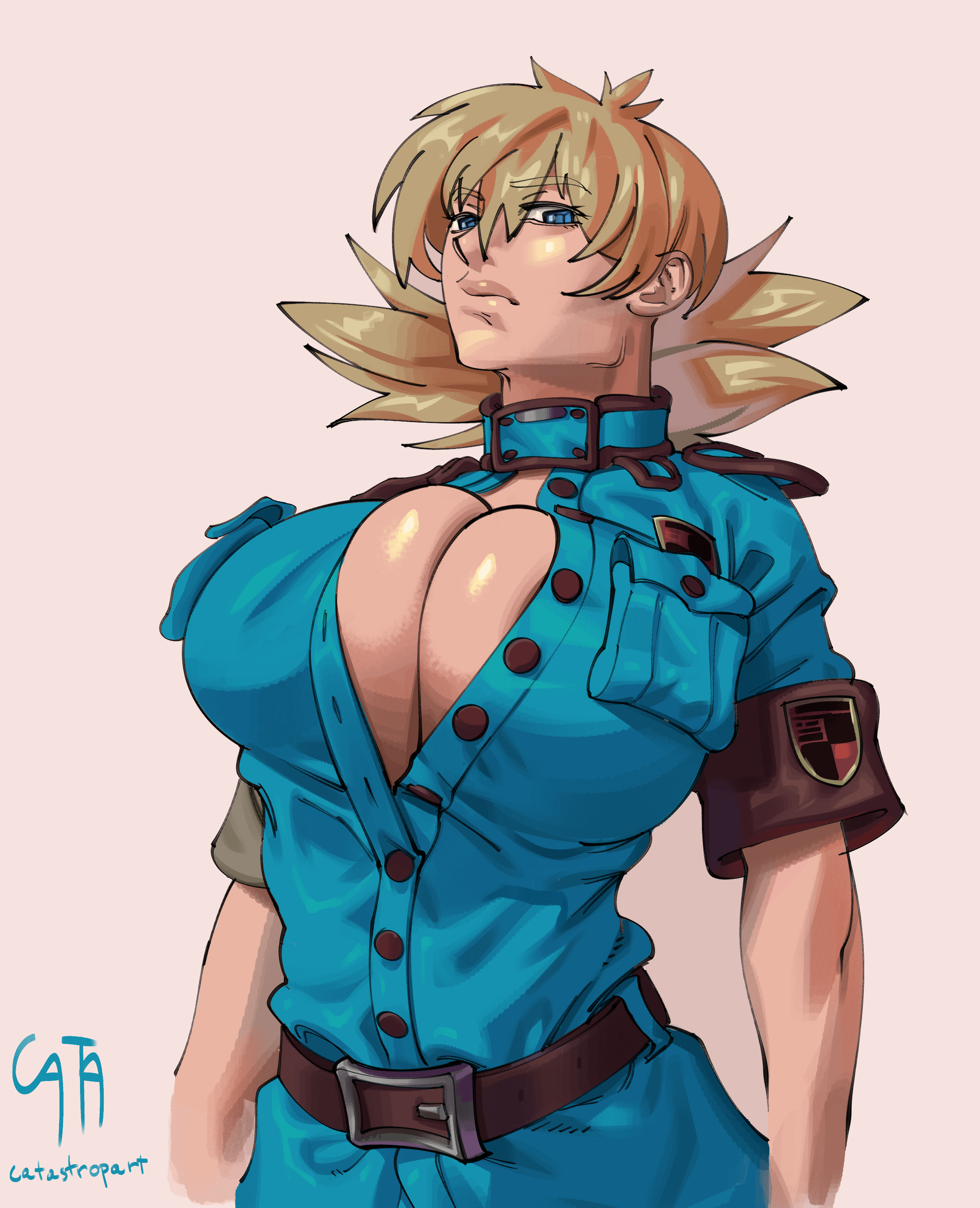 1girls, blonde hair, boob window, breasts, catastropart, female, hellsing, light skin, light-skinned female, looking at viewer, seras victoria