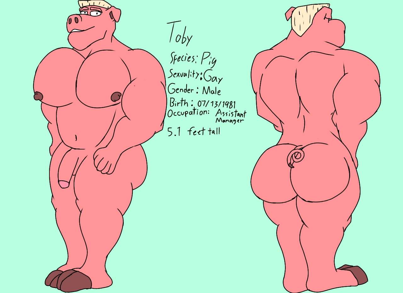 big_ass big_booty big_pecs blonde_hair giovannidrawing nipples original_character pecs pectorals penis pig pig_tail toby_(giovannidrawing)