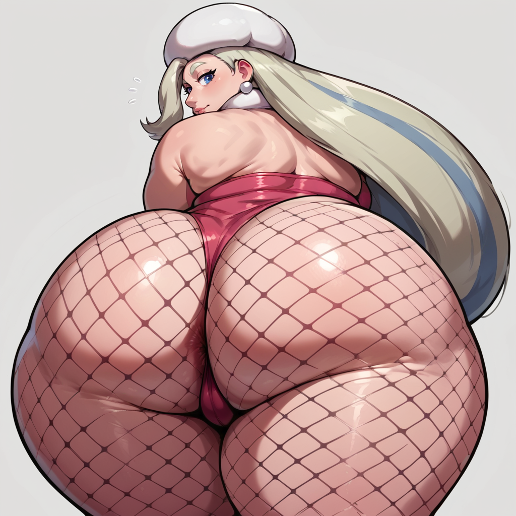 ai_generated ass ass_focus bare_shoulders behind_view big_ass big_breasts blonde_hair blue_eyes booty butt_crack chubby chubby_female dumptruck_ass female female_focus female_only fishnets gym_leader hat huge_ass long_hair looking_at_viewer looking_back melony_(pokemon) older_female pokemon pokemon_ss pokemon_trainer pose posing posing_for_the_viewer round_ass sexy_pose solo solo_female solo_focus voluptuous voluptuous_female wide_hips