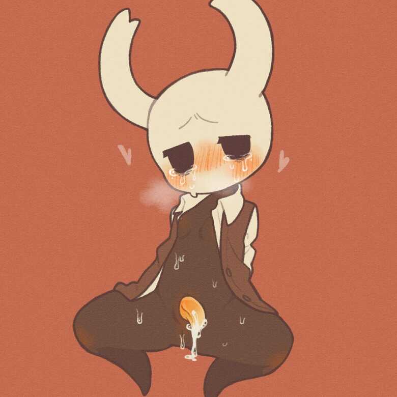 1boy after_orgasm blush blushing cum heart hollow_knight male male_only mostly_nude penis protagonist_(hollow_knight) solo solo_male vessel_(species)