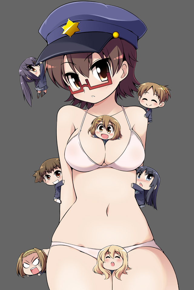 8girls artist_request azusa_nakano_(k-on!) bikini glasses hat jun_suzuki_(k-on!) k-on! minigirl mio_akiyama_(k-on!) nodoka_manabe_(k-on!) ritsu_tainaka_(k-on!) tagme tsumugi_kotobuki_(k-on!) ui_hirasawa_(k-on!) yui_hirasawa_(k-on!)