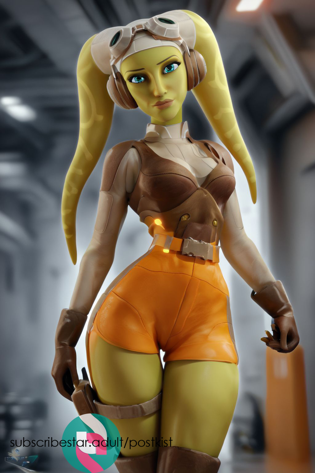 3d ai_generated gloves goggles_on_head green_eyes green_skin hera_syndulla looking_at_viewer stable_diffusion star_wars star_wars_rebels tagme thigh_gap thighs twi'lek