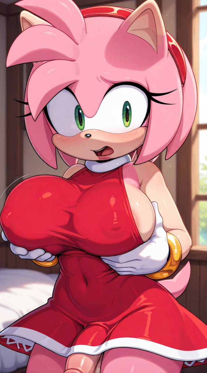 1futa 1futanari ai_generated amy_rose big_breasts futa_only futanari grabbing_breasts only_futa pixai sonic_(series) sonic_the_hedgehog_(series) touching_breasts