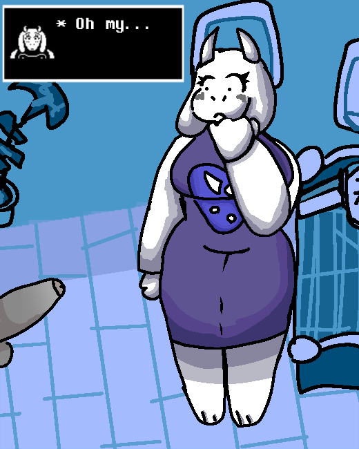 1girls anon balls bed bedroom big_ass big_breasts big_penis blush blushing_female dialogue_box faceless_male female female_focus lowres painting_(object) penis penis_out plant simple_background simple_shading surprised surprised_expression text thick_thighs toriel toriel_(undertale) uncut undertale undertale_(series)