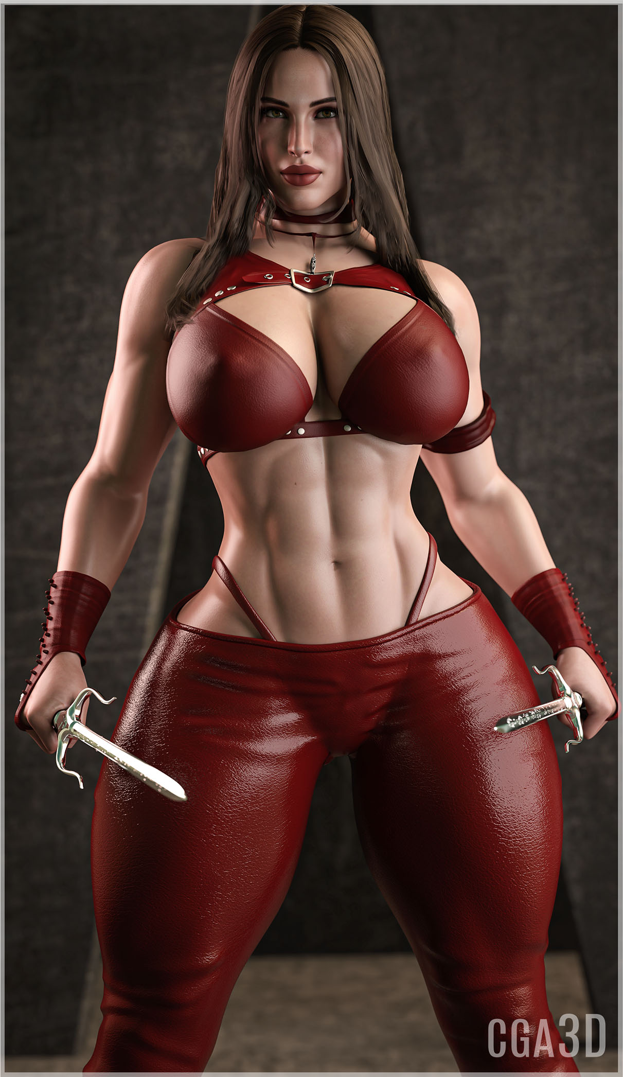 3d ass big_ass big_breasts breasts cga3d curvaceous curvy curvy_female curvy_figure deadpool_&_wolverine_(2024) elektra_natchios erotichris female female_only jennifer_garner marvel marvel_comics muscular muscular_female sai_(weapon) thick_thighs