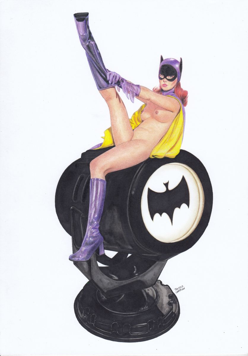 1girls batgirl batman_(series) boots breasts dc_comics female nipples red_hair solo tim_grayson traditional_media_(artwork)