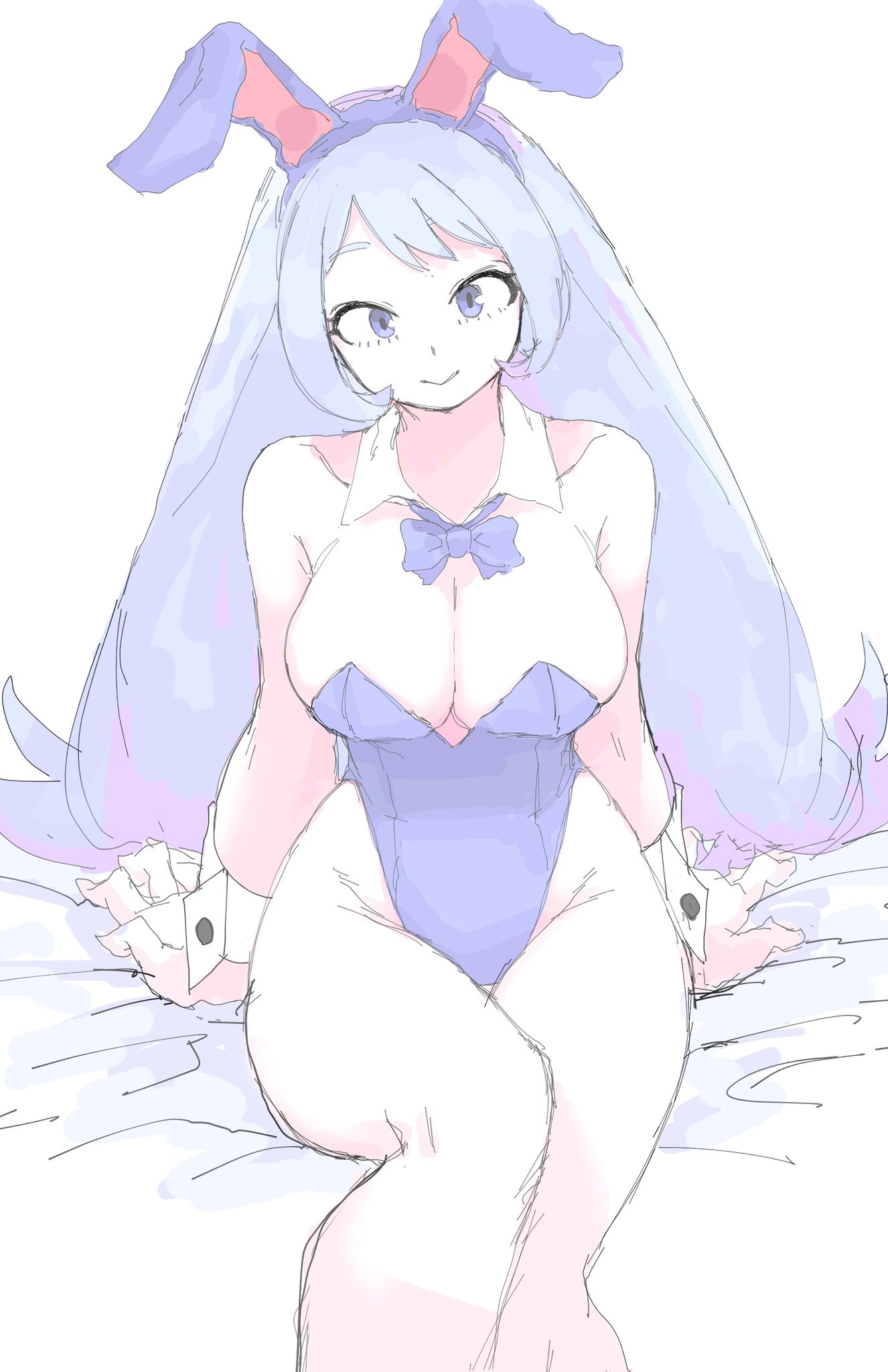 1girls, bed, bodysuit, breasts, bunny ears, bunny girl, bunnysuit, female, looking at viewer, mocaht8, mocamocaink, my hero academia, nejire hado, tagme