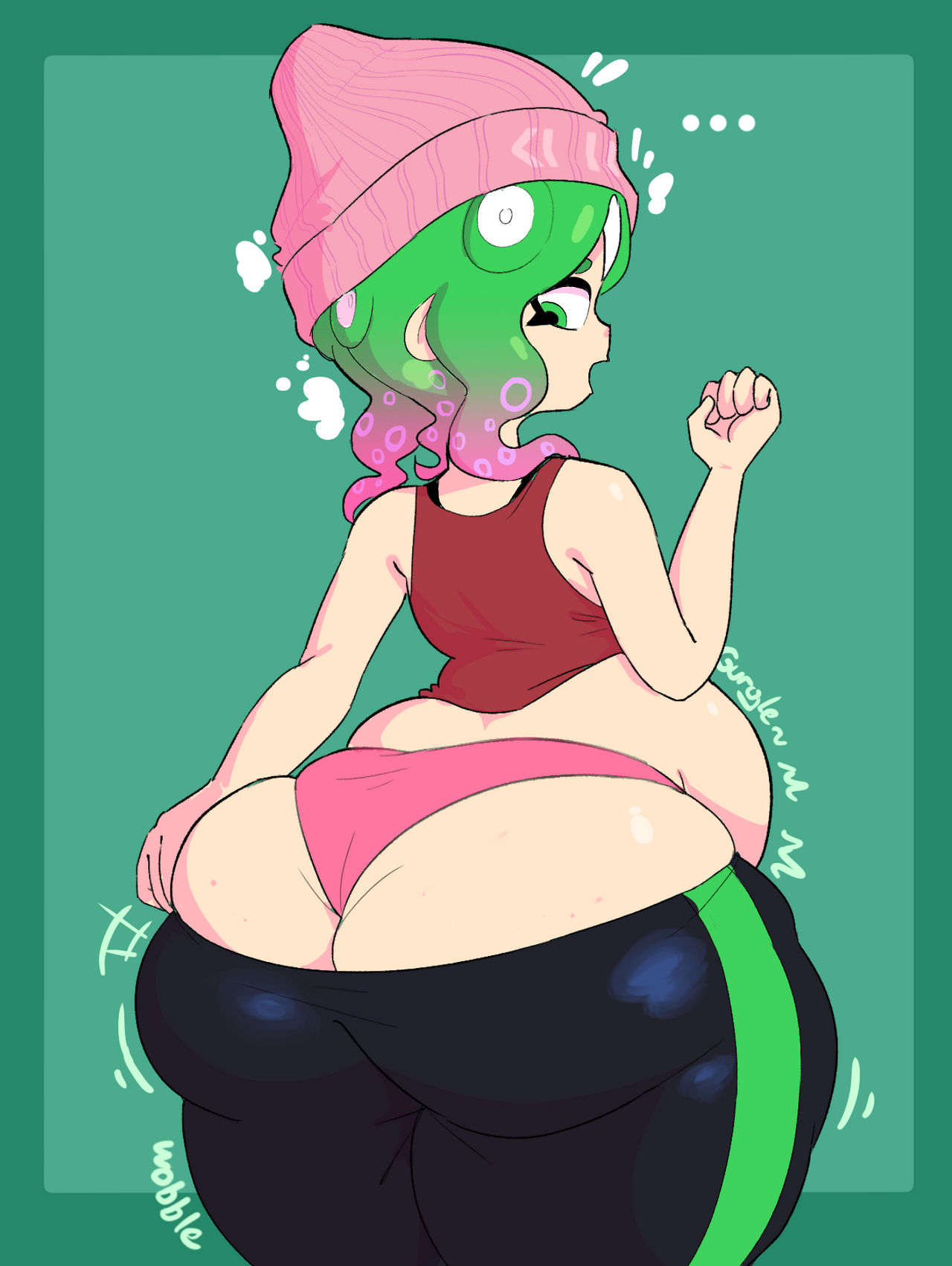ass, ass expansion, digestion, digestion noises, female, inkling, nintendo, octoling, octoling girl, panties, pink panties, pink underwear, post-vore, same size vore, soft vore, splatoon, thebytrex, underwear, unwilling, unwilling prey, vore, weight gain