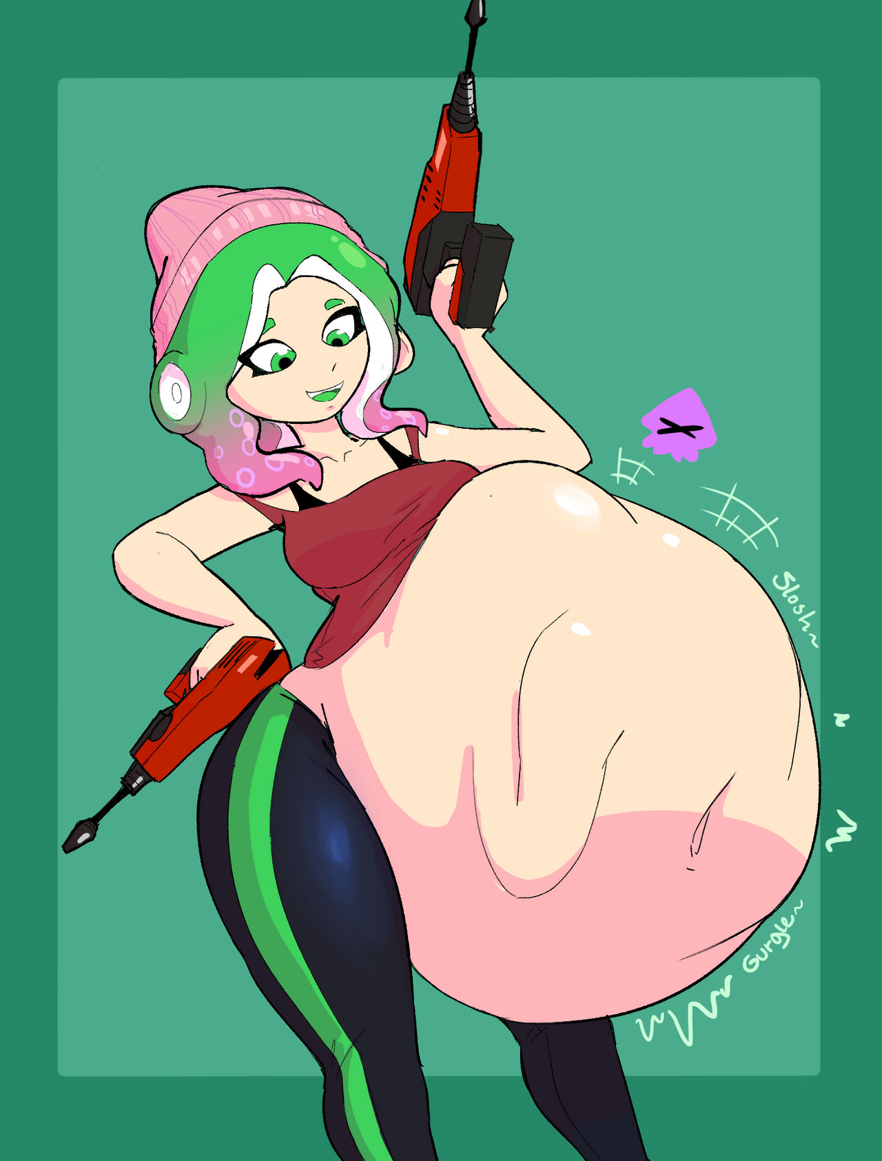 breasts, female, inkling, octoling, octoling girl, same size vore, soft vore, splatoon, thebytrex, unwilling, unwilling prey, vore