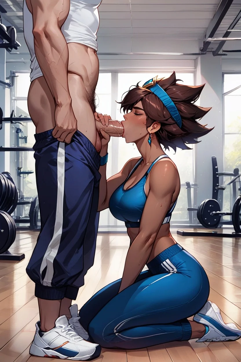 ai_generated blowjob fellatio gym gym_uniform league_of_legends taliyah