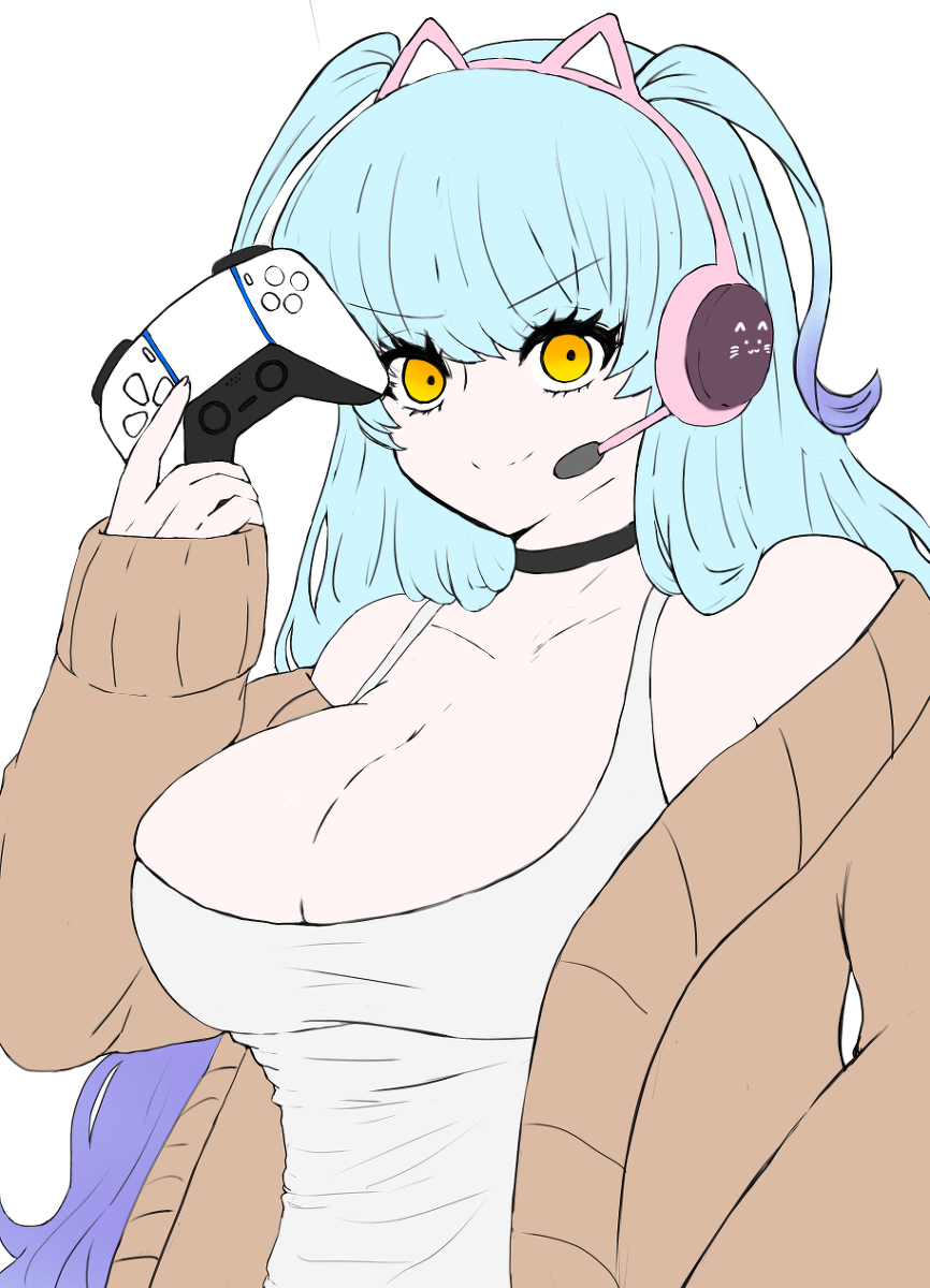 big_breasts game_controller queen_of_hatred ten_oekaki yellow_eyes