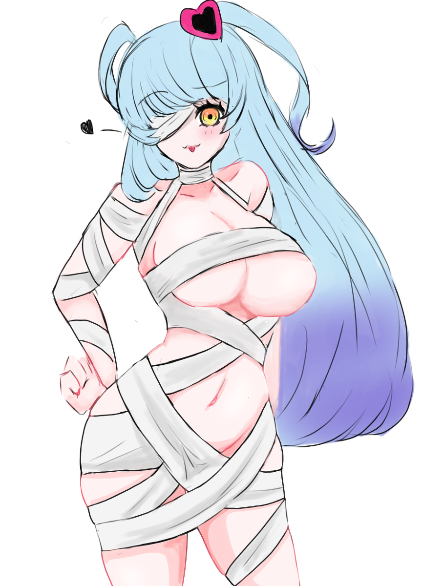 big breasts, breasts, female, lobotomy corporation, mummy costume, project moon, queen of hatred, ten oekaki